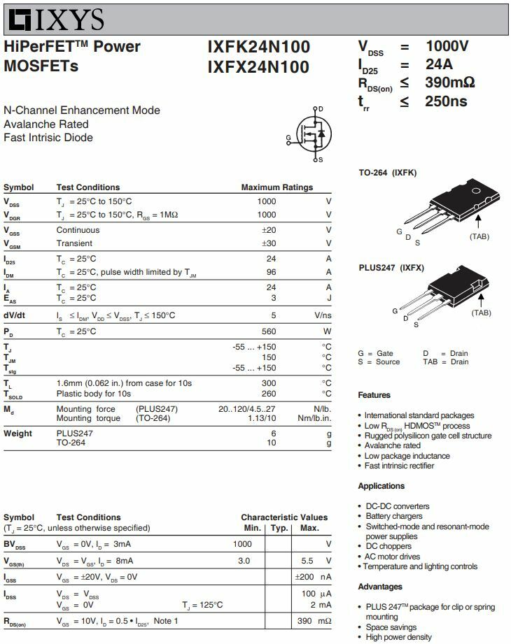 IXFX24N100 IXYS MOSFET canale N - foto 4